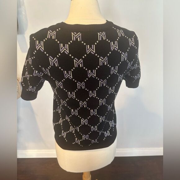 Black Maje Monogram Short Sleeve Sweater Size 3- large - Picture 5 of 9